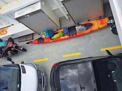 Transporting the kayak on the car ferry from Lysebotn back to Forsand | Photo: Andrew Foley