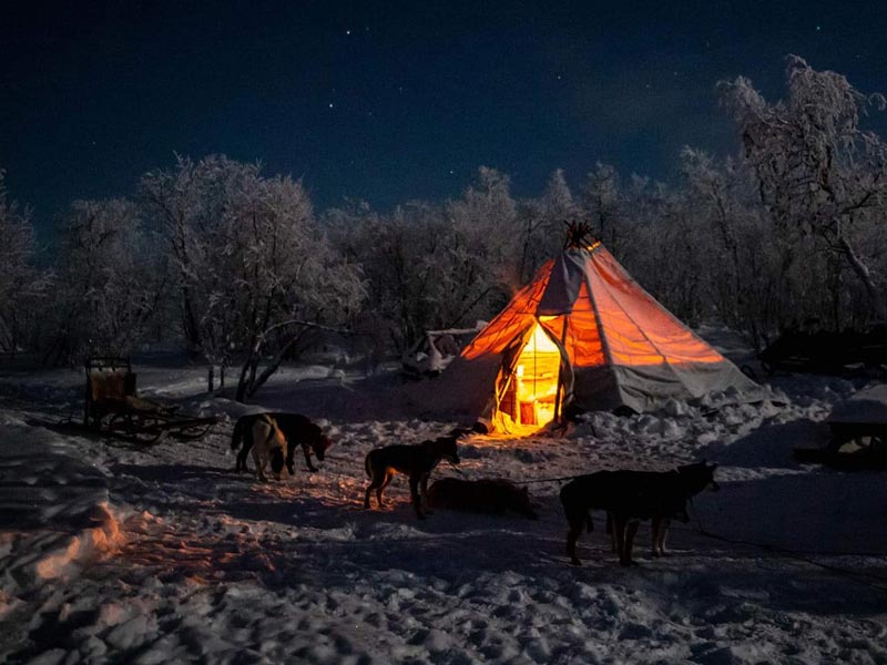 Winter camping during your dogsled tour