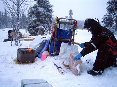 Preparing meat for the dogs | Photo: Corinne McManus